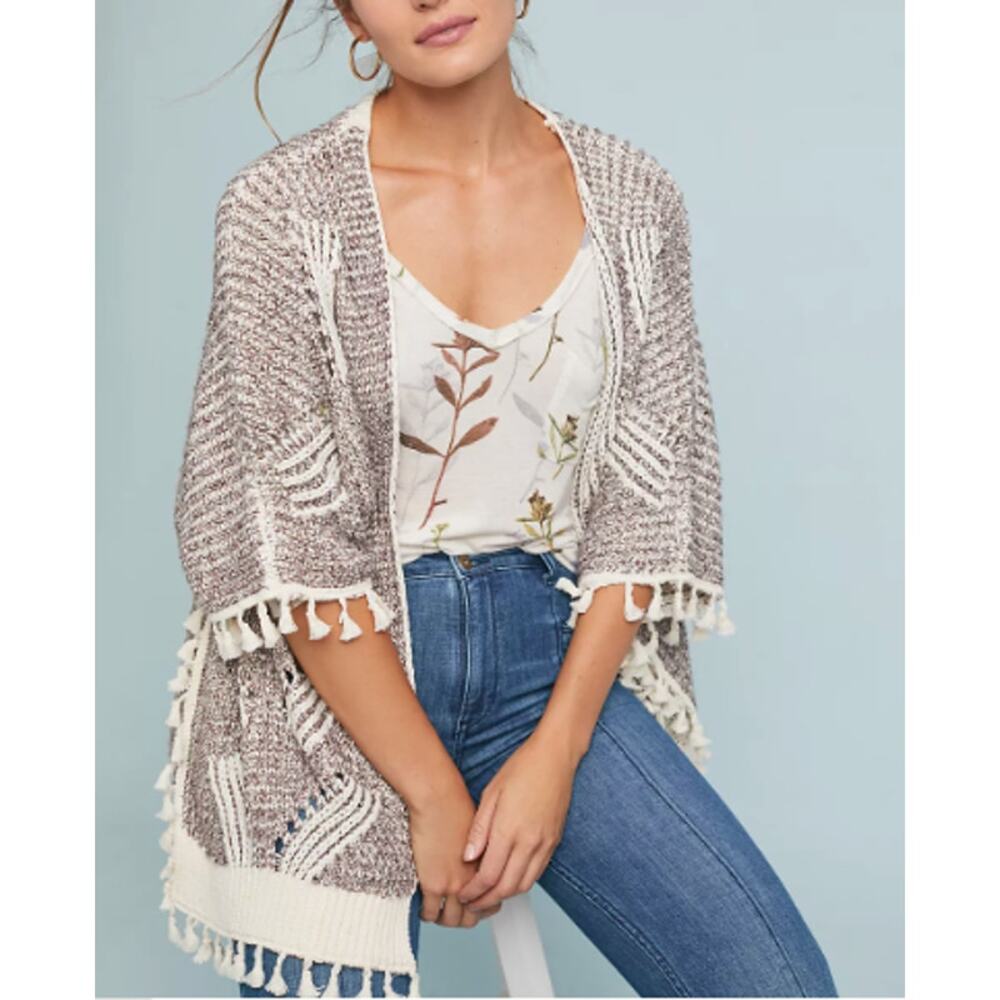 Anthropologie Eliana Kimono Sweater O/S Brown &‎ Cream Bohemian Boho